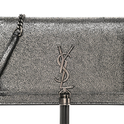 Saint Laurent Metallic Calfskin Classic Monogram Kate Tassel Chain Wallet Gun Metal 7 of 17