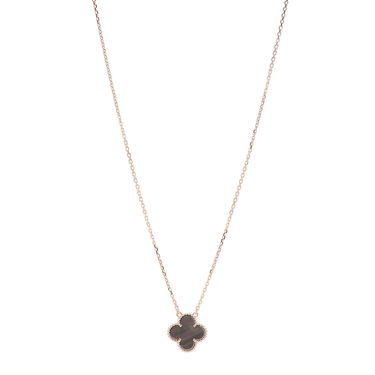 18K Rose Gold Gray Mother of Pearl Vintage Alhambra Pendant Necklace