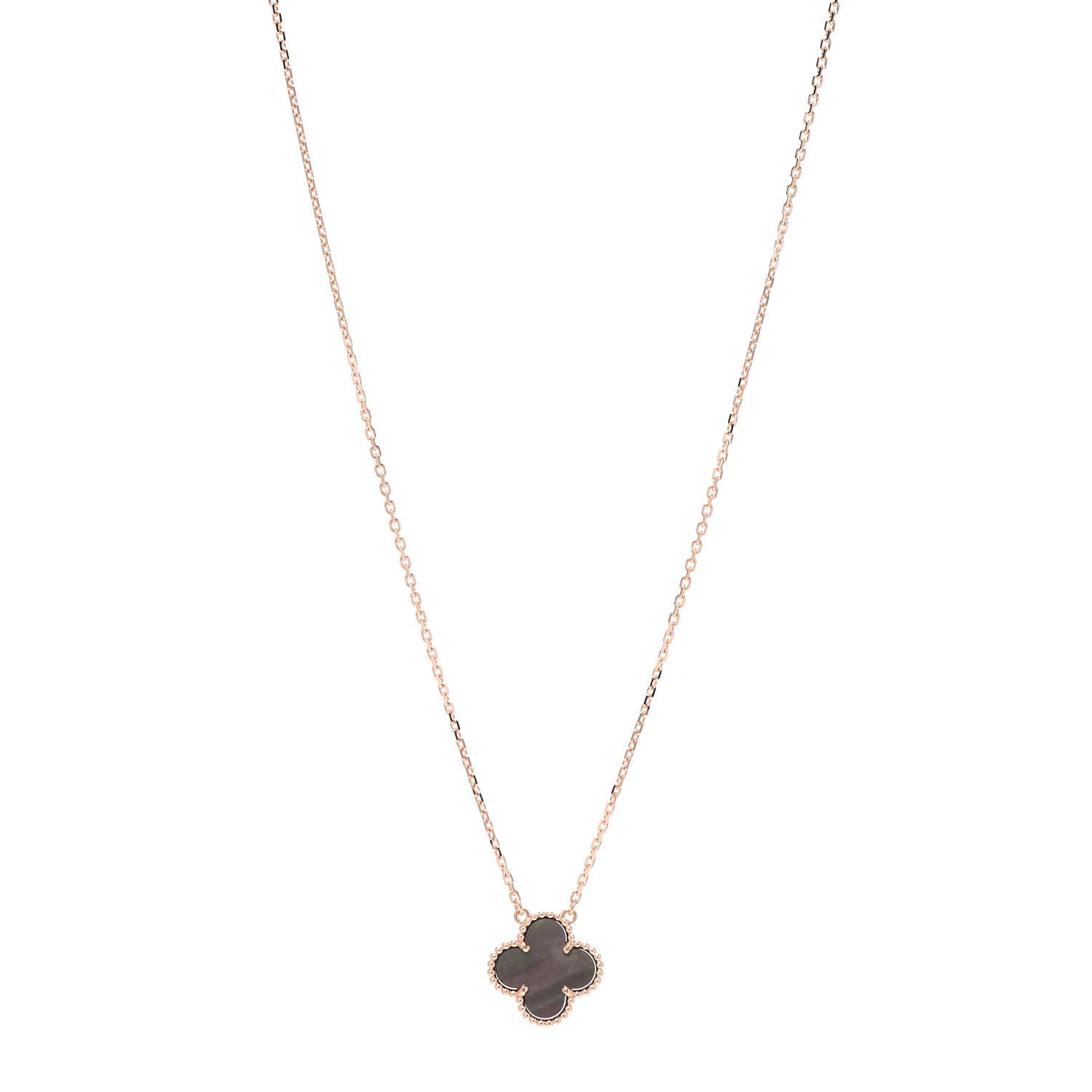 Van Cleef & Arpels 18K Rose Gold Gray Mother of Pearl Vintage Alhambra Pendant Necklace 1 of 6