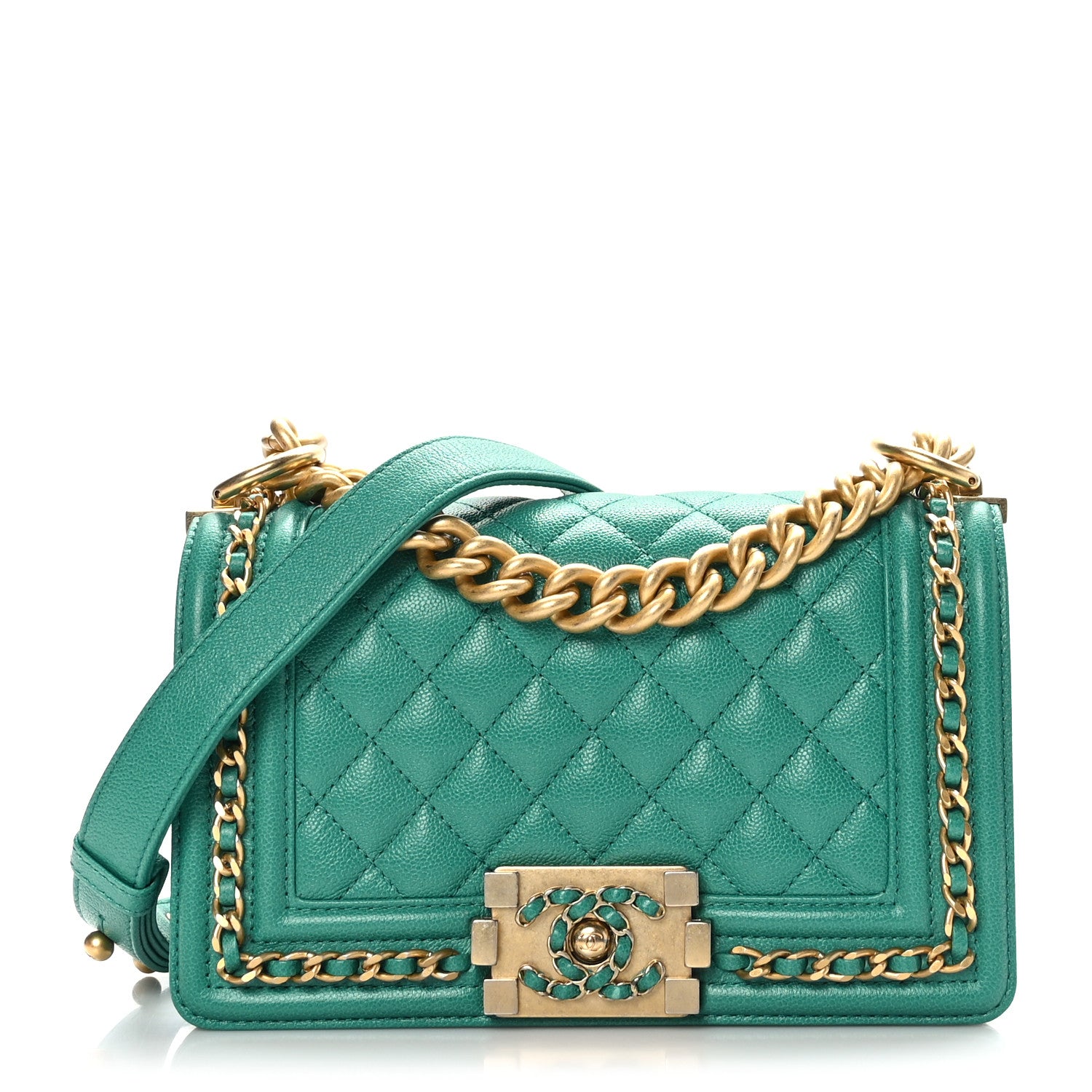 Chanel Caviar Quilted Small Chain Around Boy Flap Green 1 of 10