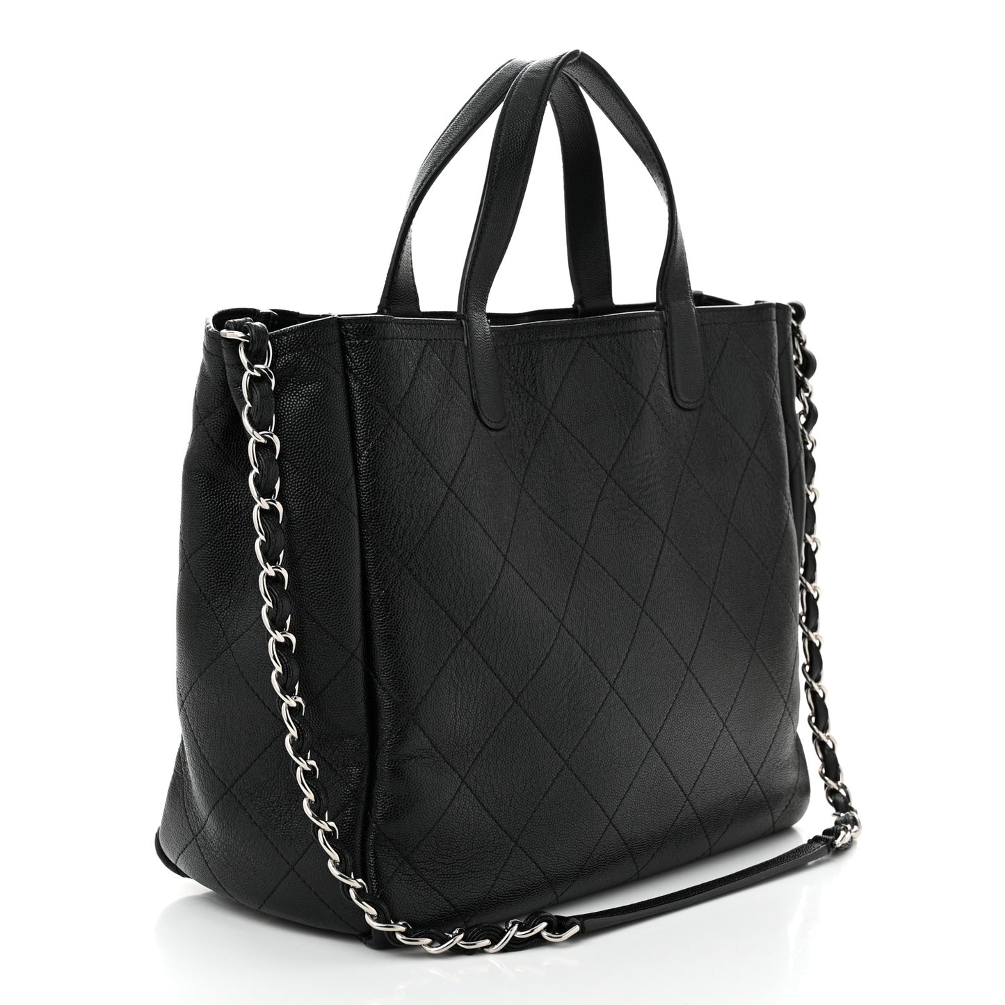 Caviar Stitched Medium Lady Coco Shopping Tote Black