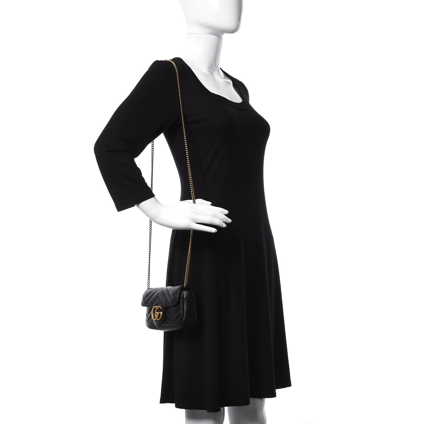 Calfskin Matelasse Super Mini GG Marmont Shoulder Bag Black