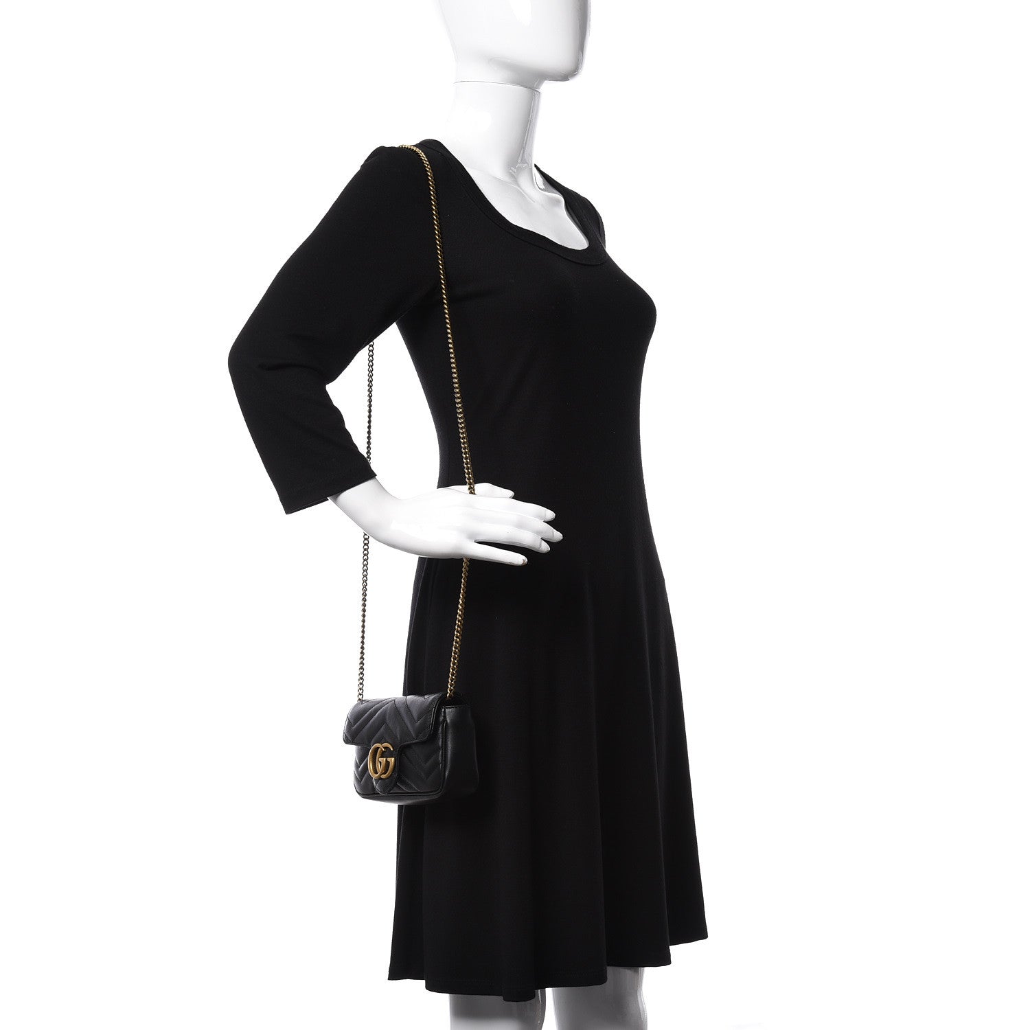 Gucci Calfskin Matelasse Super Mini GG Marmont Shoulder Bag Black 2 of 10