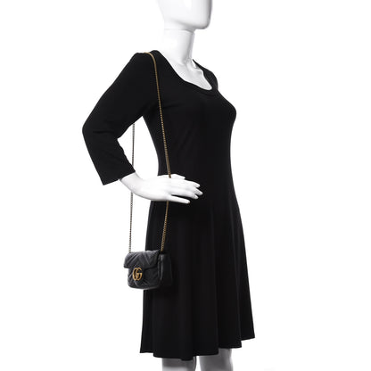 Gucci Calfskin Matelasse Super Mini GG Marmont Shoulder Bag Black 2 of 10