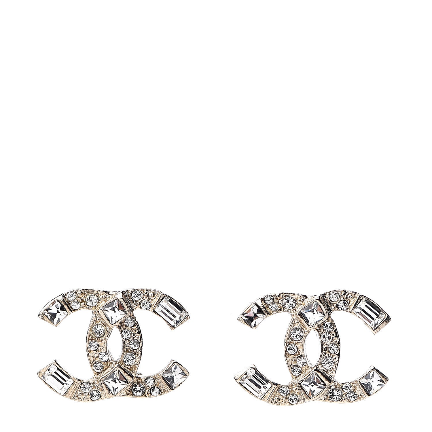 Chanel Crystal Baguette CC Earrings Gold 1 of 5