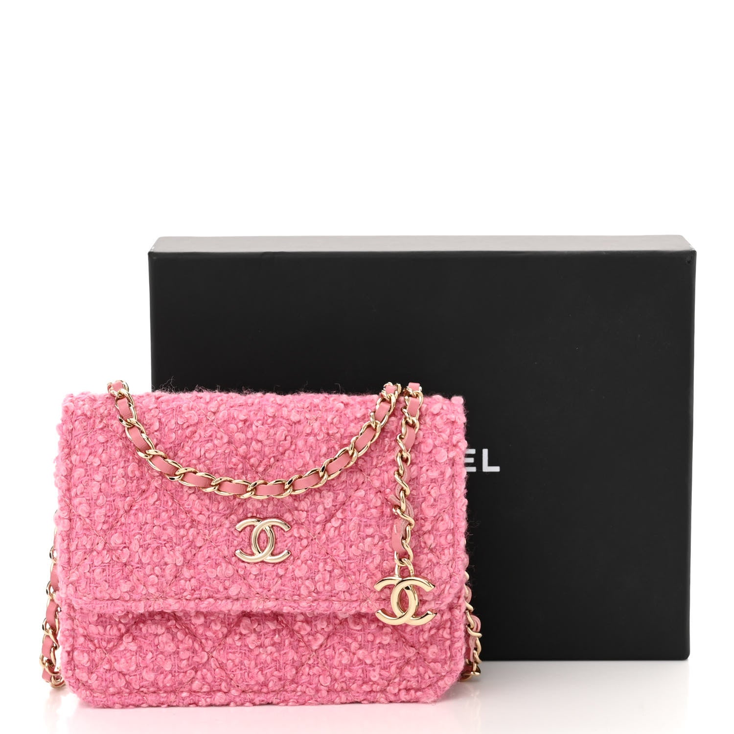 Chanel Tweed Quilted Flap Chain Waist Bag Pink 13 of 13