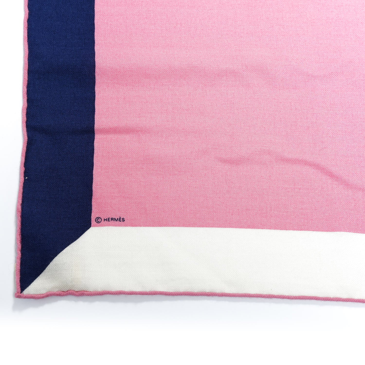Hermes Cashmere Silk Encadre Scarf 140 Rose Marine White 3 of 4