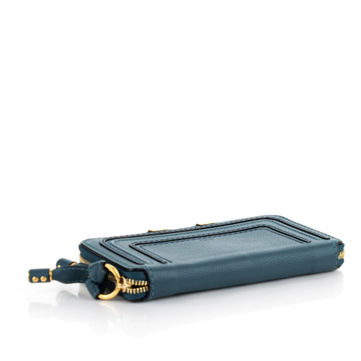Grained Calfskin Marcie Long Zip Around Wallet Steel Blue