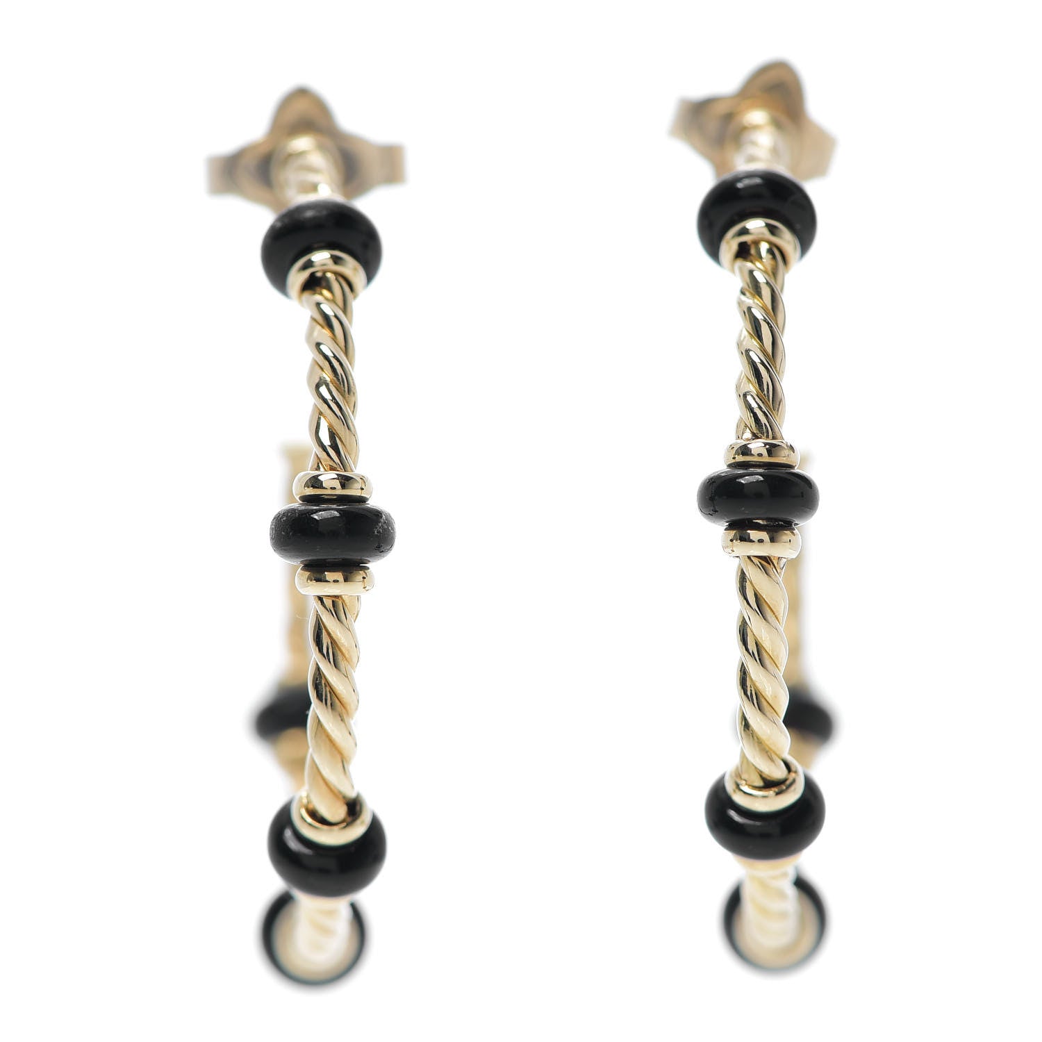 David Yurman 18K Yellow Gold Black Onyx 36.5mm Rio Rondelle Hoop Earrings 2 of 5