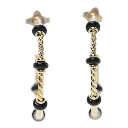 David Yurman 18K Yellow Gold Black Onyx 36.5mm Rio Rondelle Hoop Earrings 2 of 5