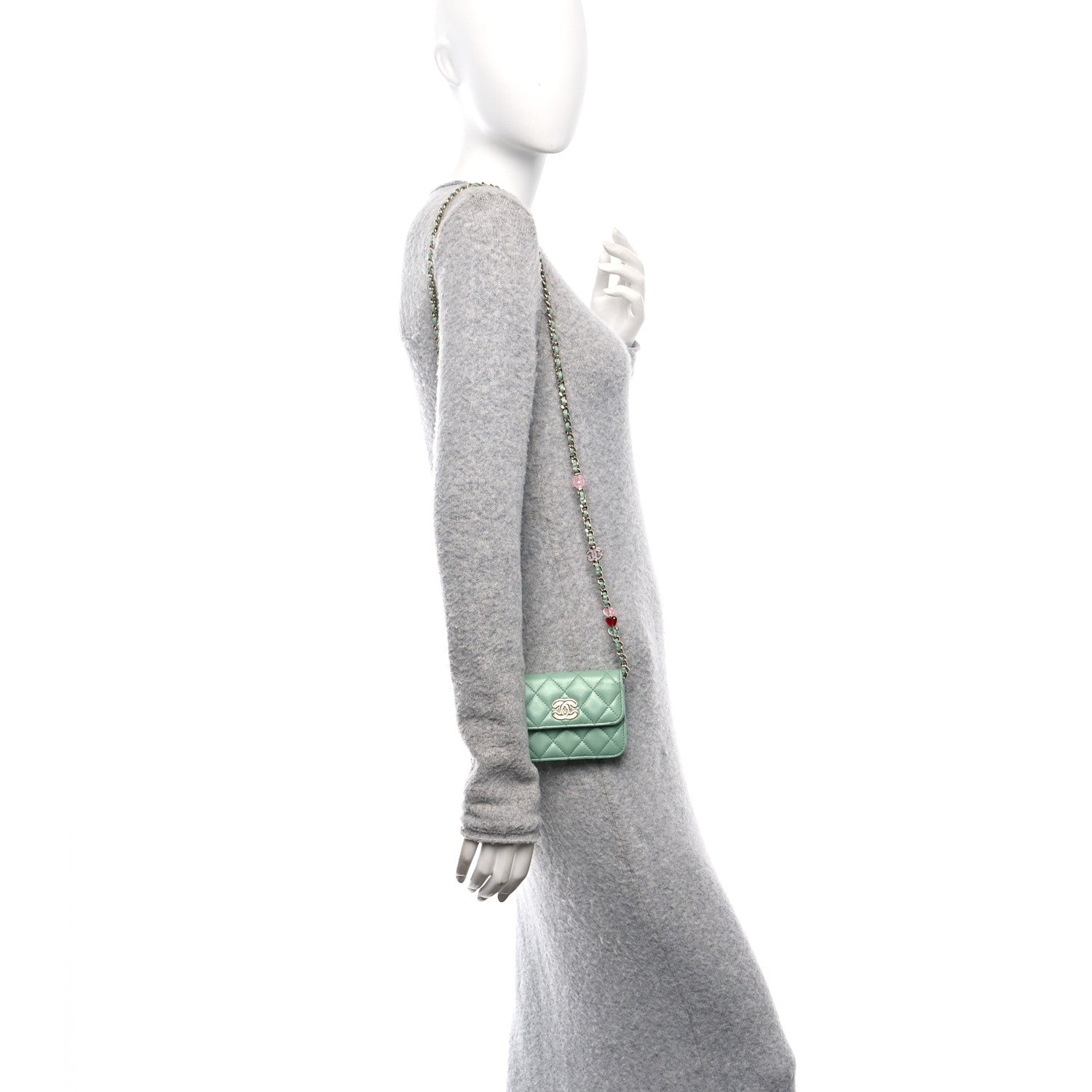 Chanel Lambskin Resin Quilted Mini Heart Flap Light Green 2 of 11