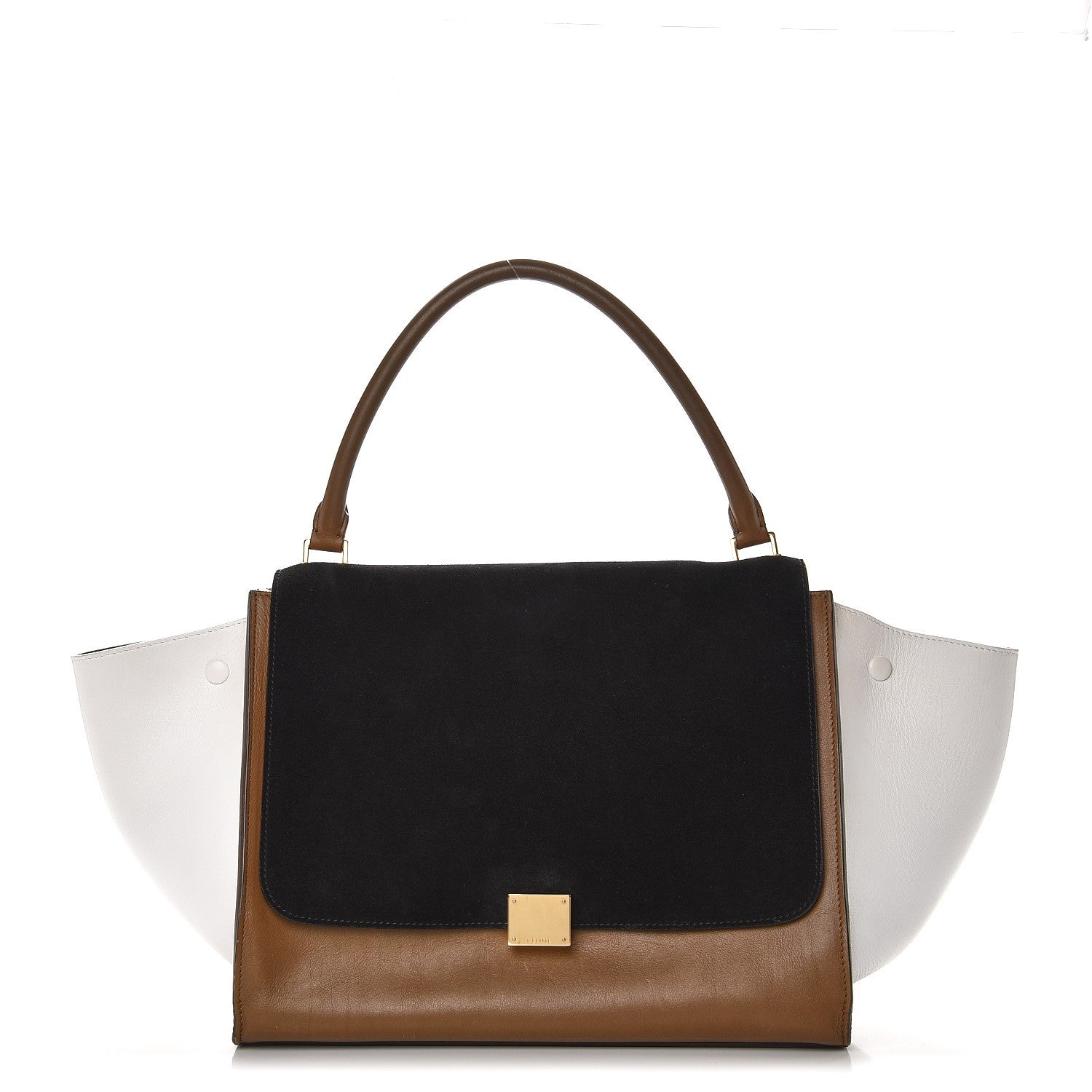 Celine Smooth Calfskin Suede Large Tri-color Trapeze Black 1 of 10