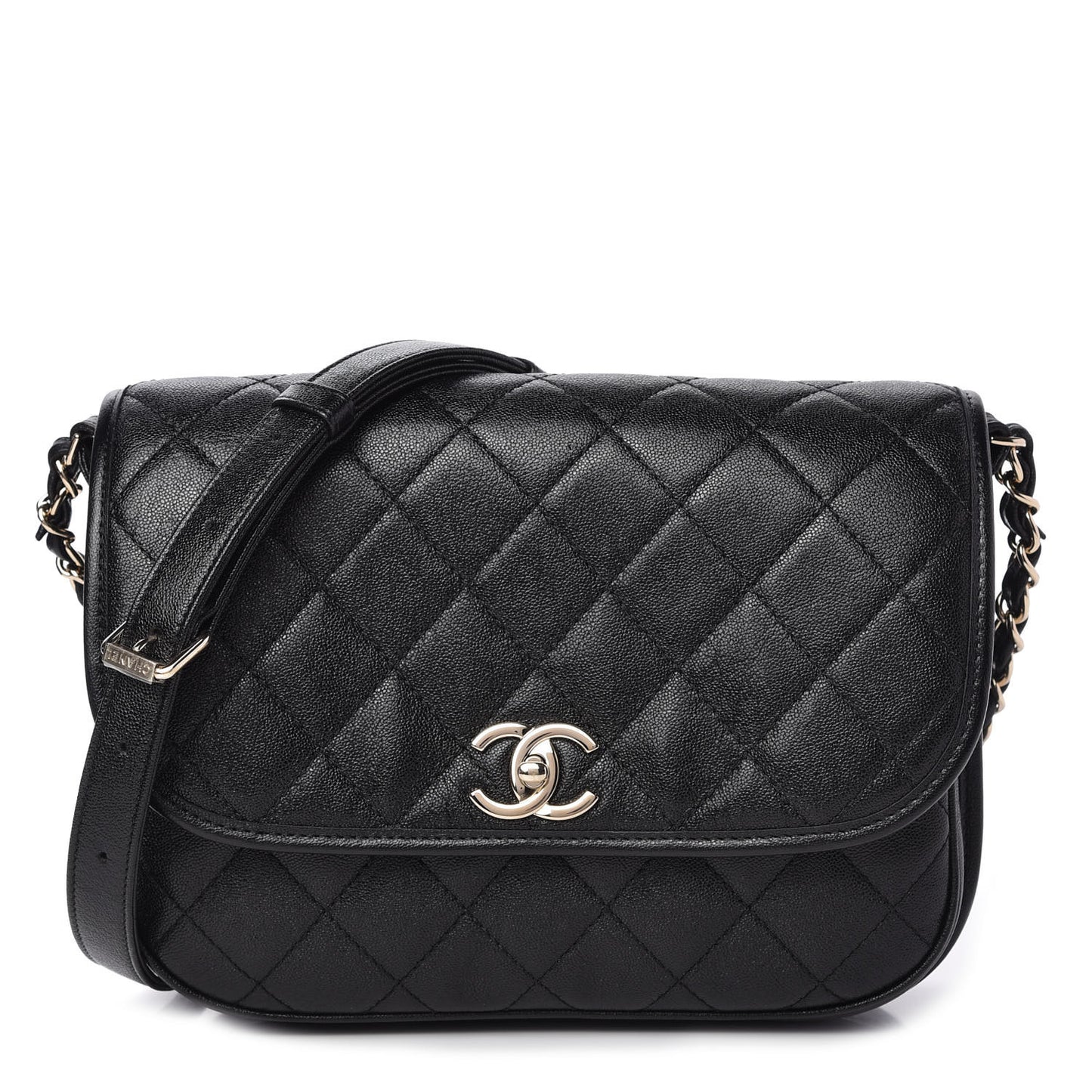 Caviar Quilted Medium Messenger Flap Black