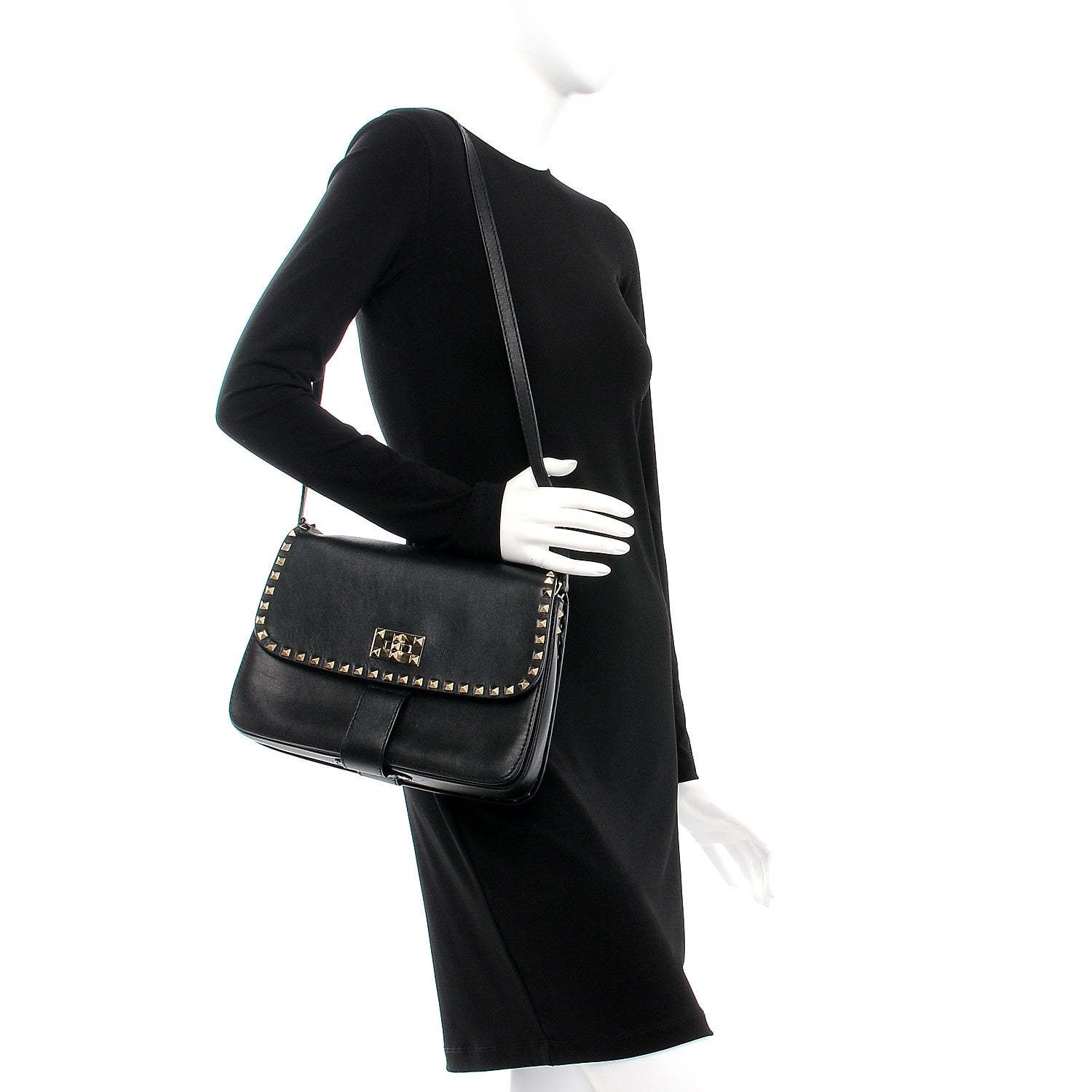 Valentino Garavani Vitello Rockstud Shoulder Flap Bag Black 2 of 10