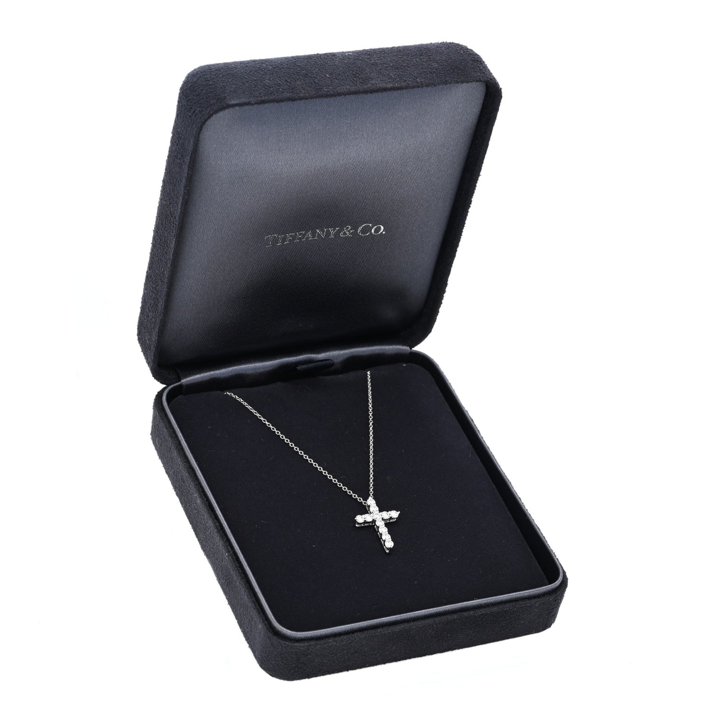 Platinum 18K White Gold Diamond Small Cross Pendant Necklace