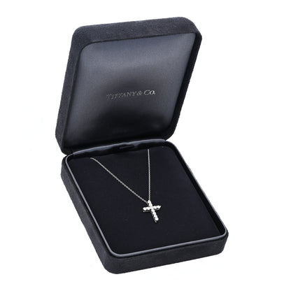 Tiffany Platinum 18K White Gold Diamond Small Cross Pendant Necklace 4 of 4