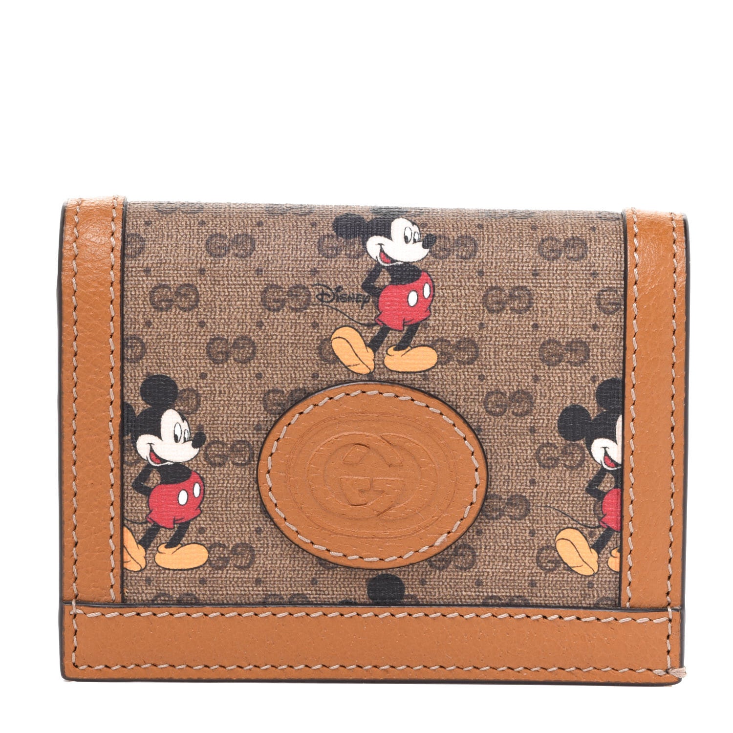 Gucci X DISNEY Mini Vintage GG Supreme Monogram Mickey Mouse Card Holder Wallet Beige Vintage Sun Oil 1 of 8