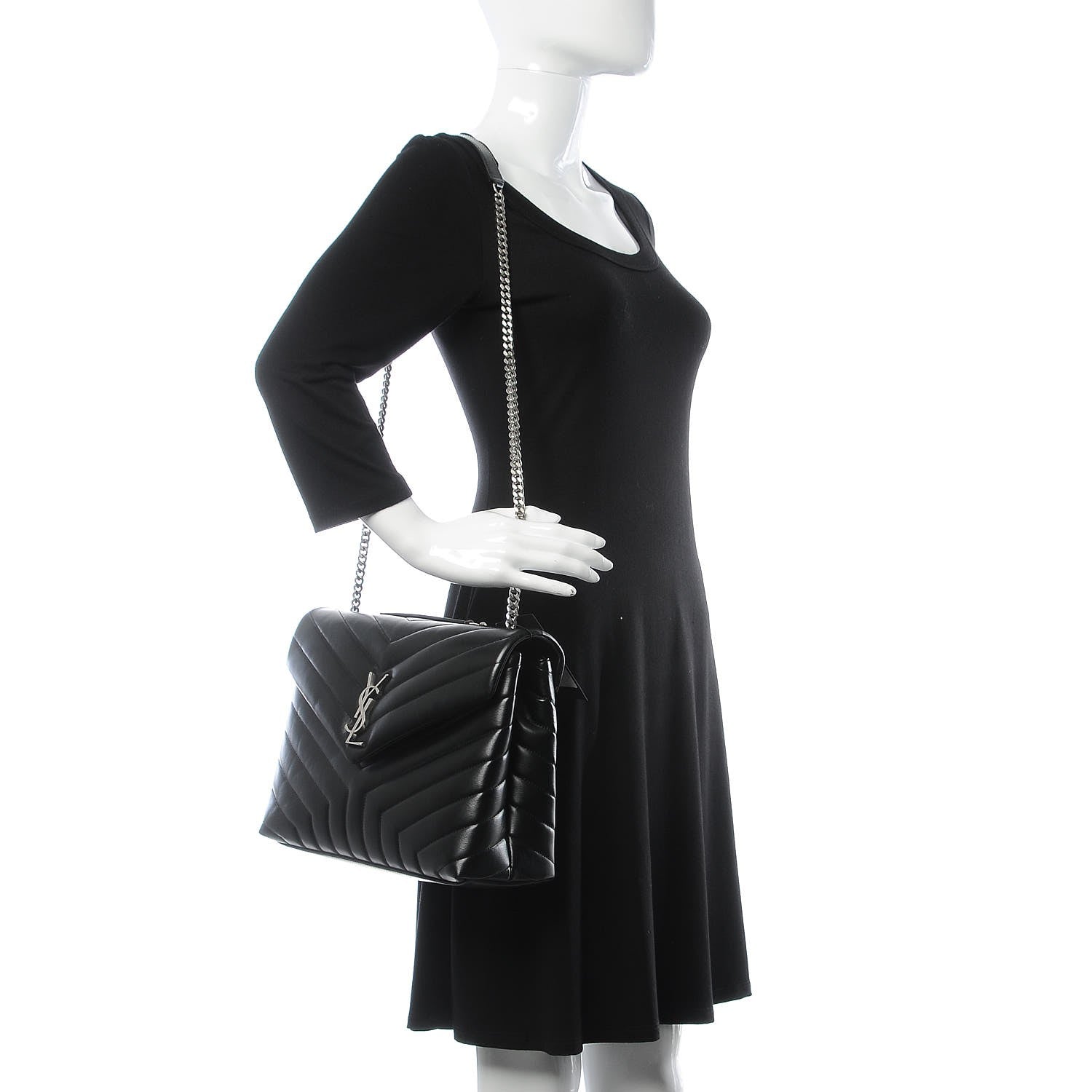 Saint Laurent Calfskin Y Quilted Monogram Medium Loulou Chain Satchel Black 2 of 9