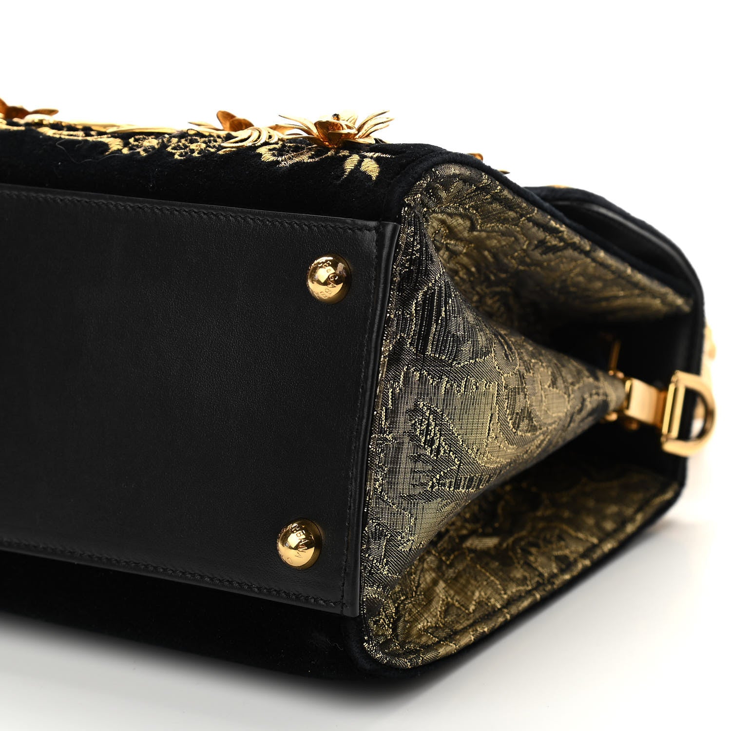 Dolce & Gabbana Velvet Floral Embellished Welcome Satchel Black Gold 9 of 10