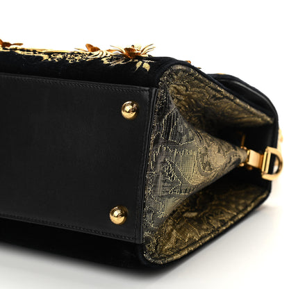 Dolce & Gabbana Velvet Floral Embellished Welcome Satchel Black Gold 9 of 10