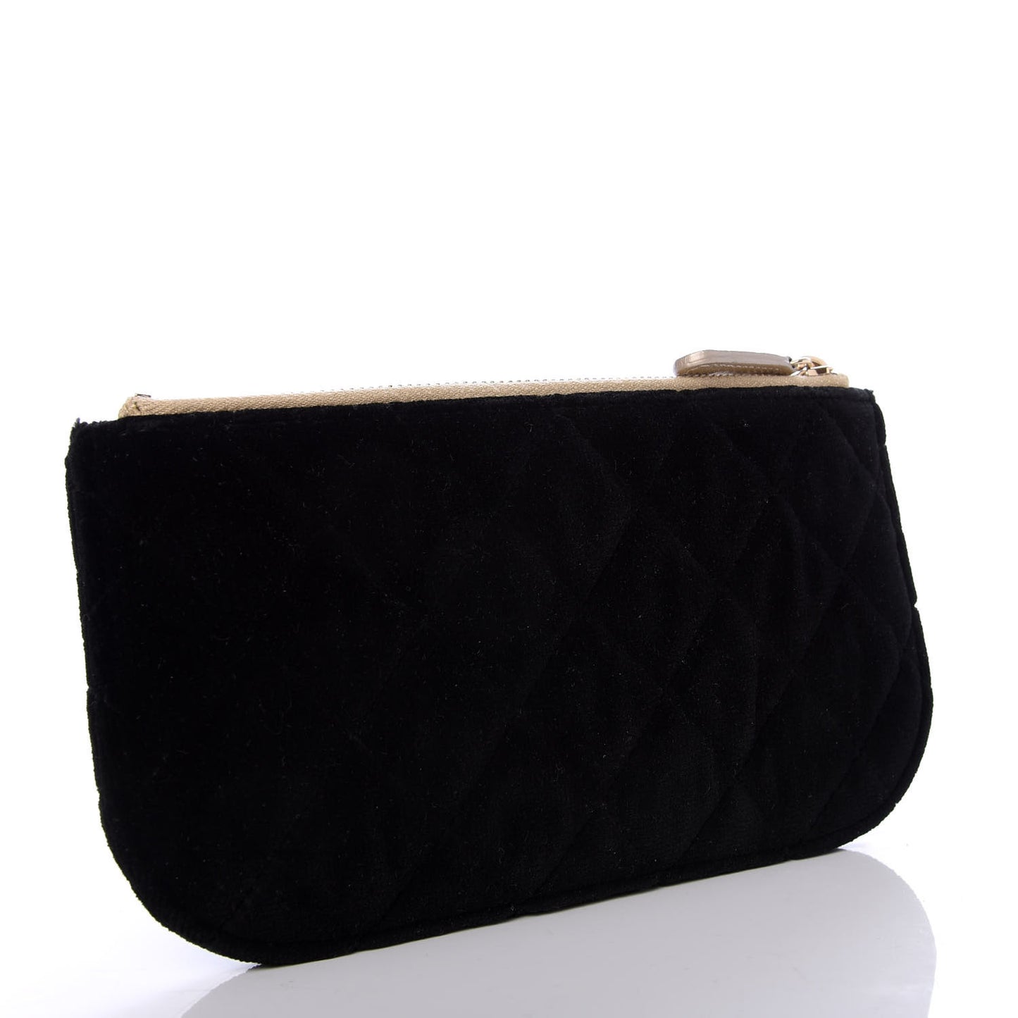 Velvet Metallic Lambskin Quilted Cosmetic Case Black