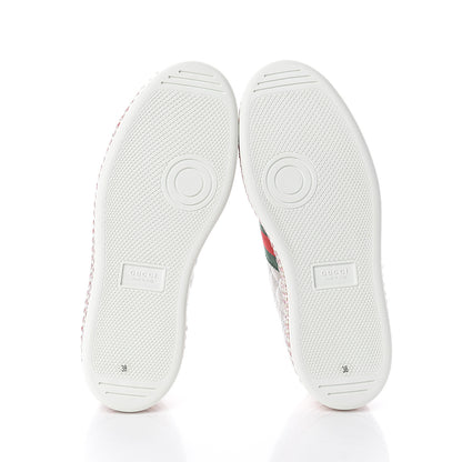 Gucci Laminated Nappa Crystal Web Bee Embroidered Trapuntata Womens Ace Platform Sneakers 38 Argento 7 of 7