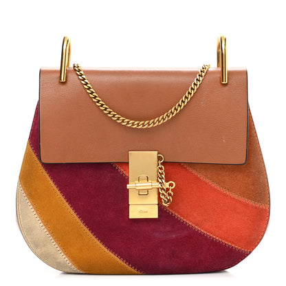 Chloe Calfskin Suede Rainbow Patchwork Drew Shoulder Bag Caramel 1 of 13