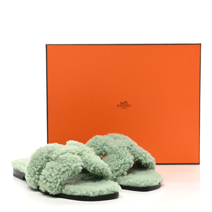 Hermes Woolskin Oran Sandals 39 Vert D’Eau 8 of 8