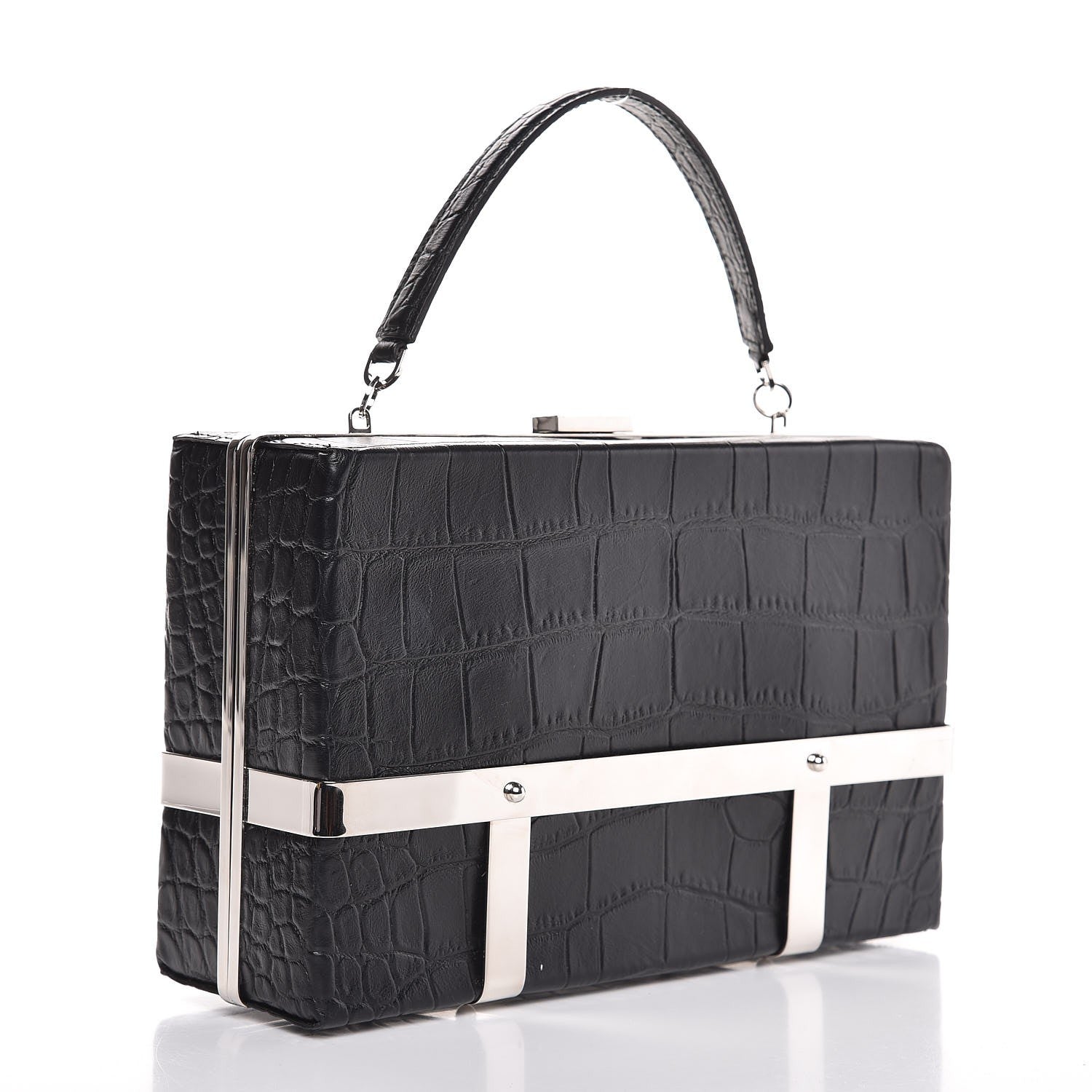 Alexander McQueen Calfskin Crocodile Stamped Cage Case Black 3 of 6
