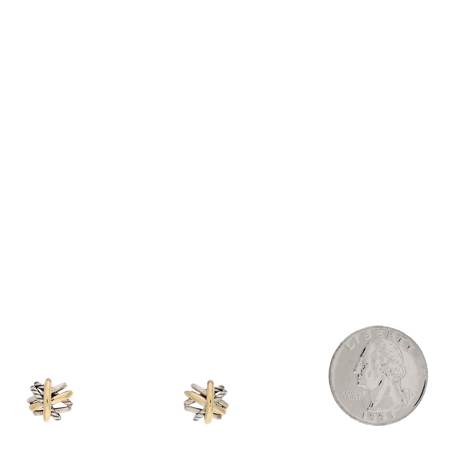 David Yurman Sterling Silver 18K Yellow Gold Crossover Stud Earrings 2 of 4