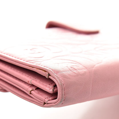 Chanel Lambskin Camellia Embossed Long Double Wallet Pink 10 of 19