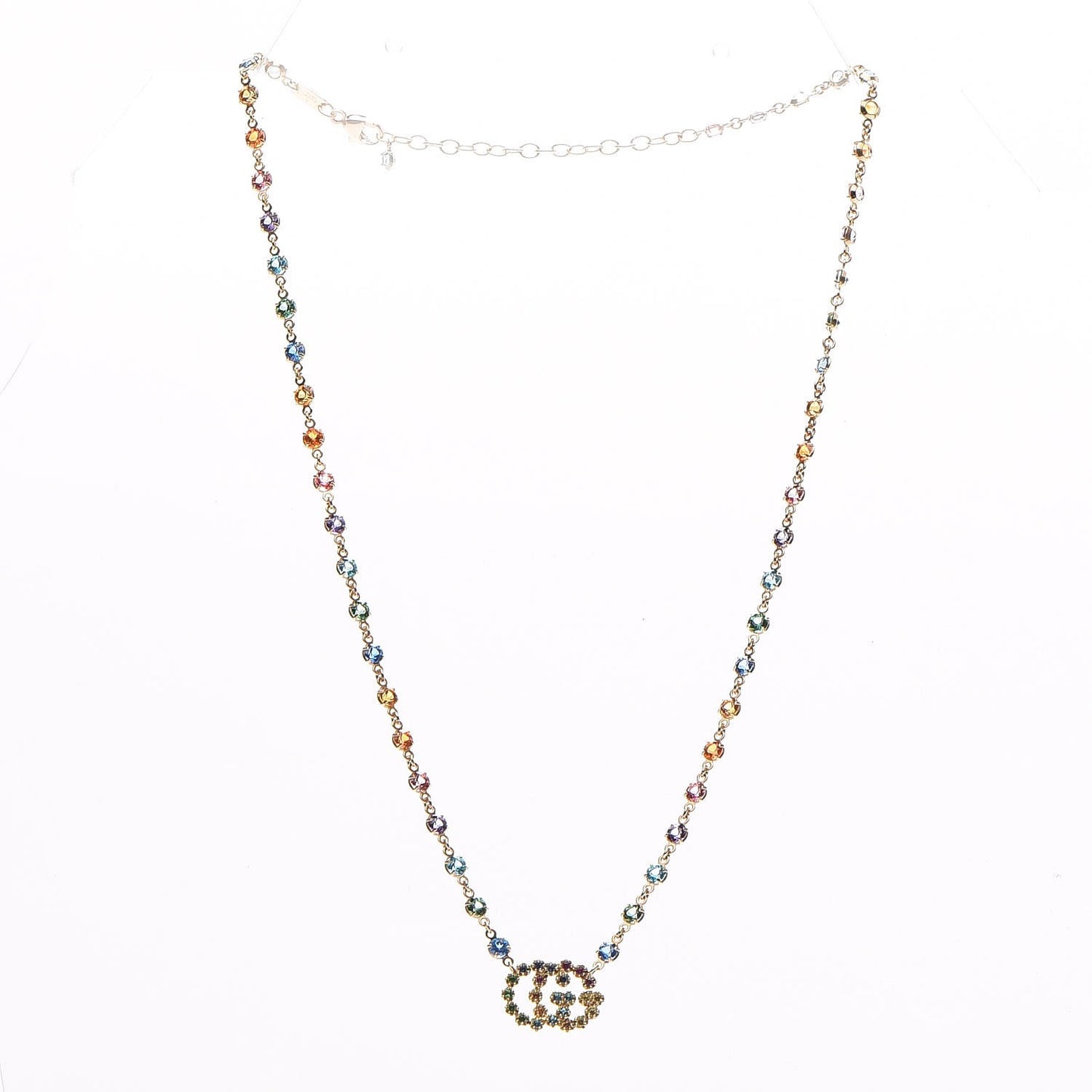 18K Yellow Gold Multistone Double-G Pendant Necklace