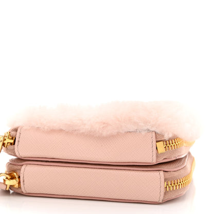 Prada Saffiano Shearling Triangle Mini Pouch Orchid Pink 10 of 12