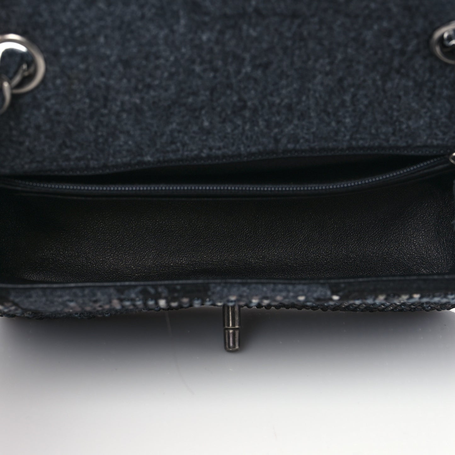 Wool Velvet Crystal Studded Mini Rectangular Flap Grey Black