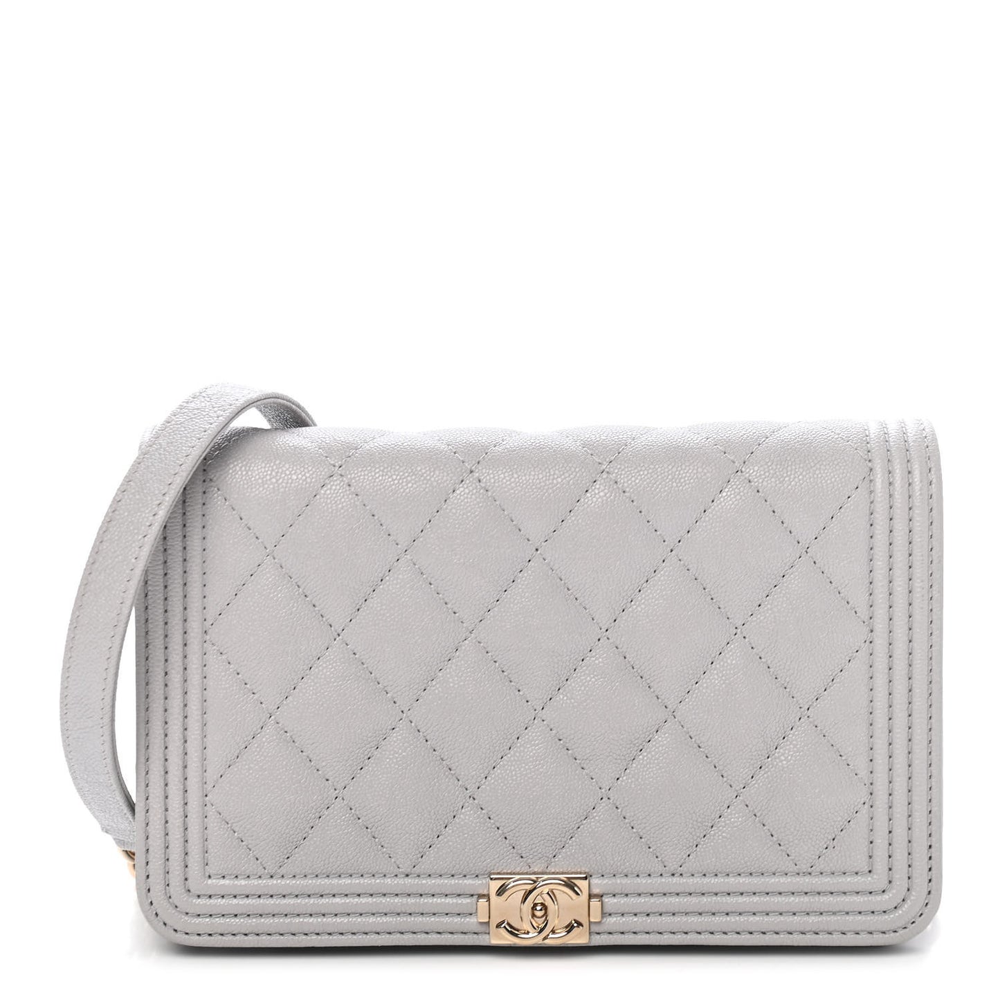 Caviar Quilted Boy Wallet On Chain WOC Grey