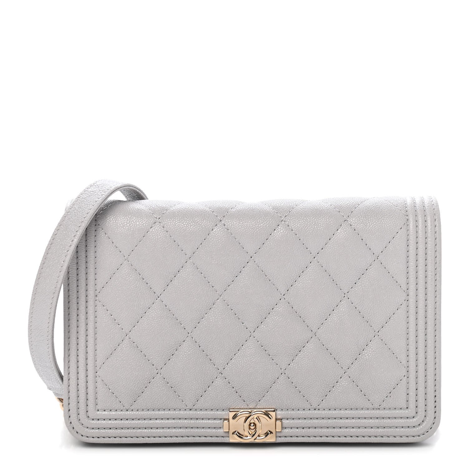 Chanel Caviar Quilted Boy Wallet On Chain WOC Grey 1 of 11