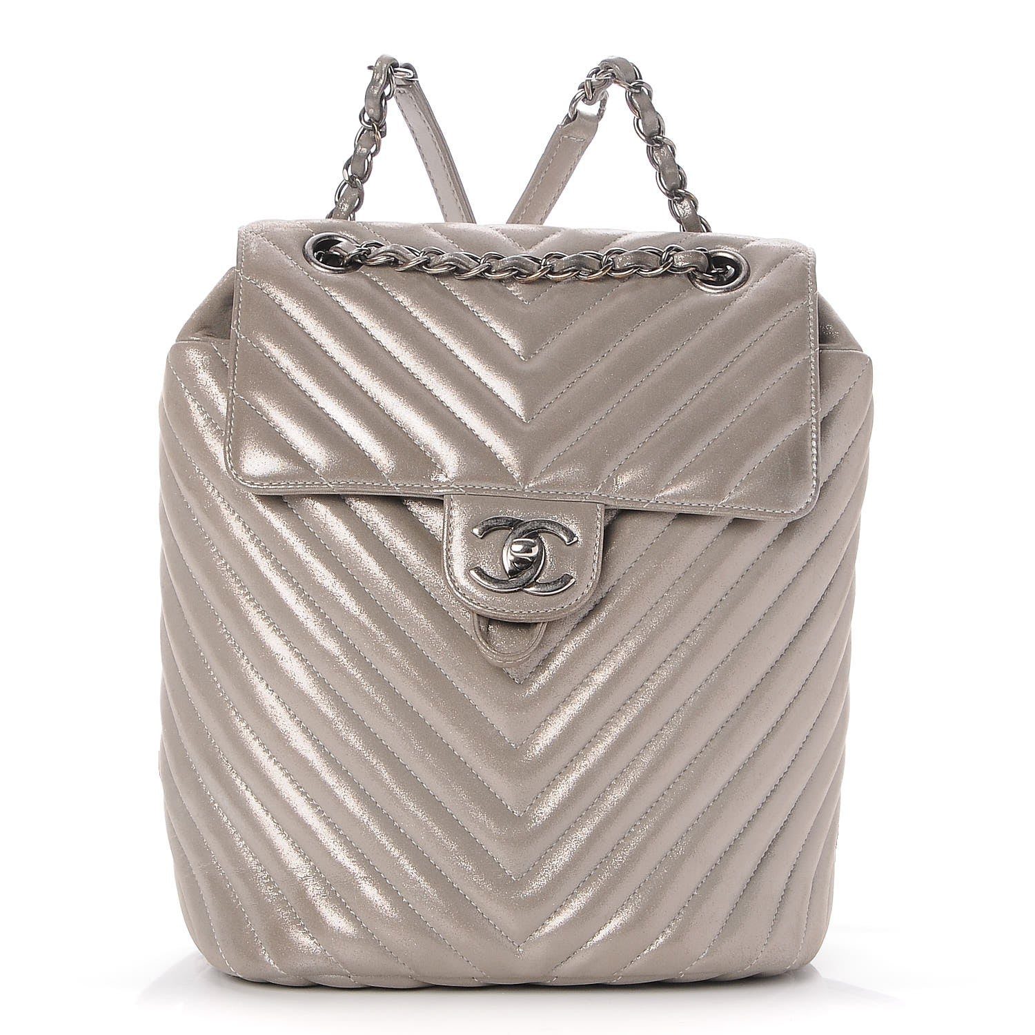 Chanel Metallic Calfskin Chevron Quilted Small Urban Spirit Backpack Silver 1 of 7