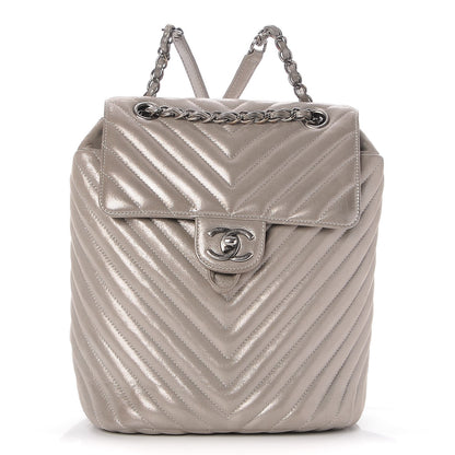 Chanel Metallic Calfskin Chevron Quilted Small Urban Spirit Backpack Silver 1 of 7