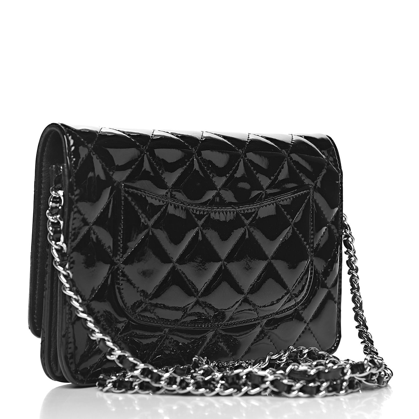 Patent Quilted Wallet On Chain WOC Black