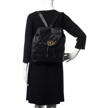 Chanel Lambskin Quilted Drawstring Backpack Black 2 of 14