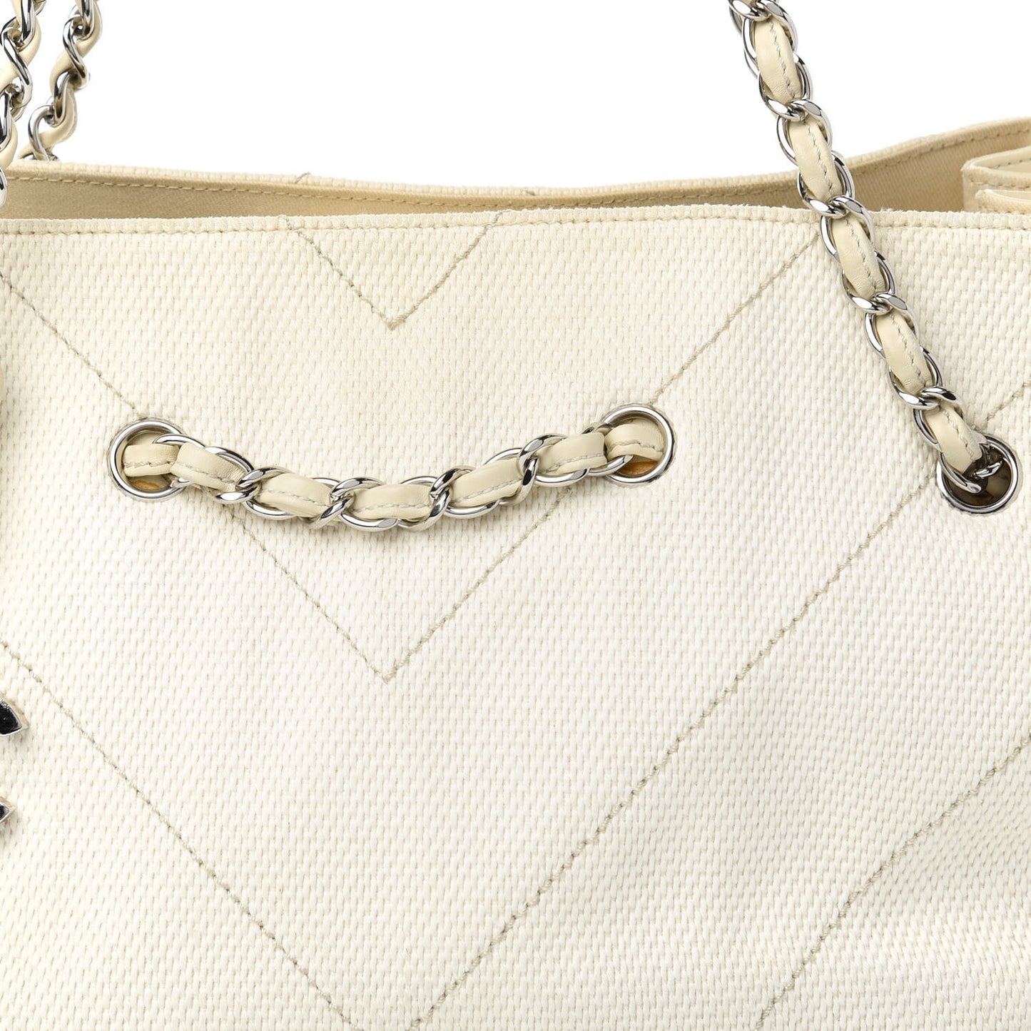 Canvas Chevron CC Shopping Tote White
