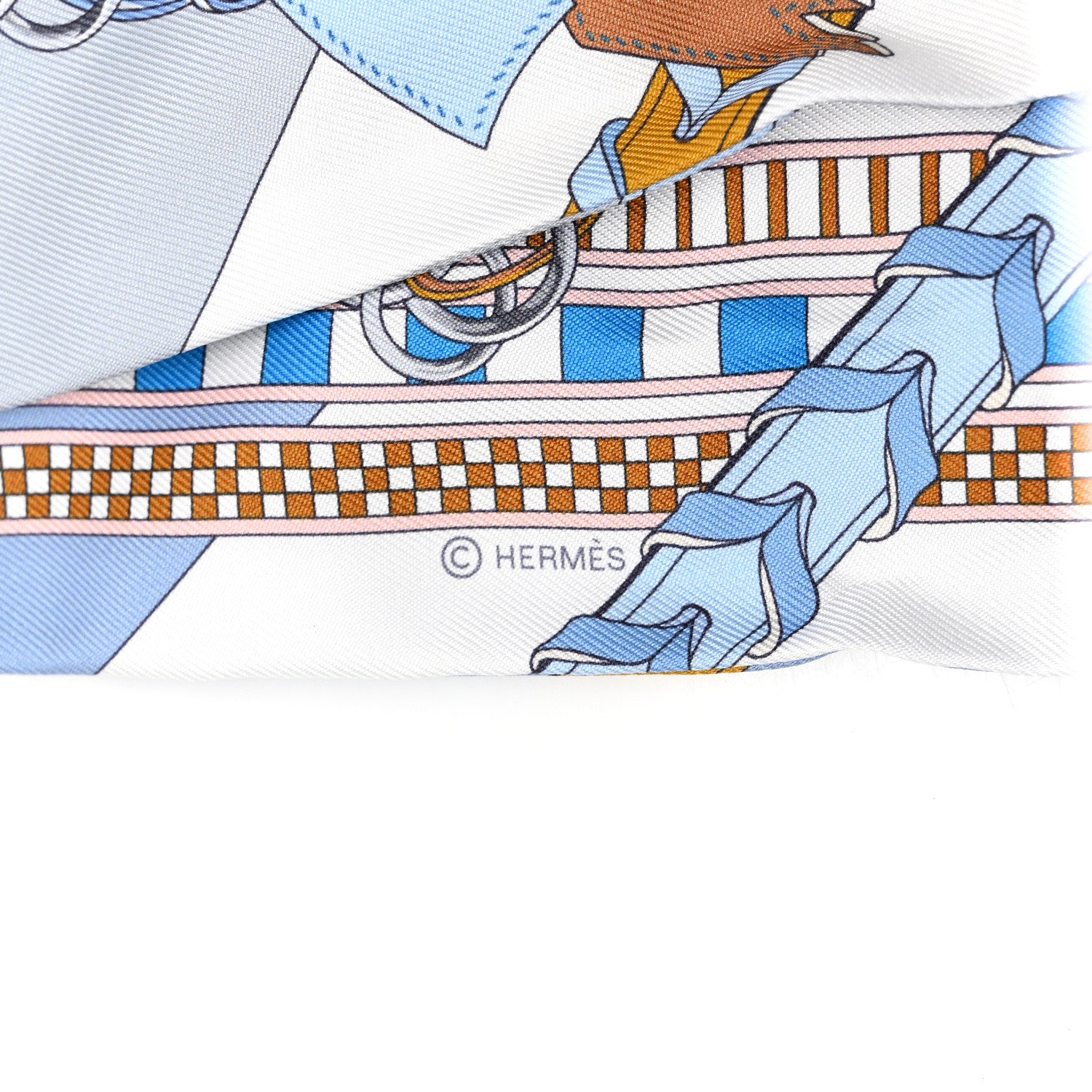 Hermes Silk Brides et Gris Twilly Gris Bleu Jean White Miel 3 of 5