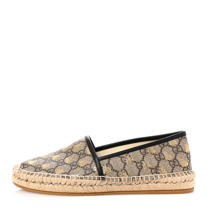 Gucci GG Supreme Monogram Bees Espadrille Flats 38 Beige Ebony Oro Black 1 of 11