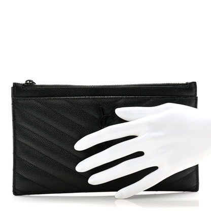 Saint Laurent Grain De Poudre Chevron Monogram Monochrome Bill Pouch Black 2 of 9