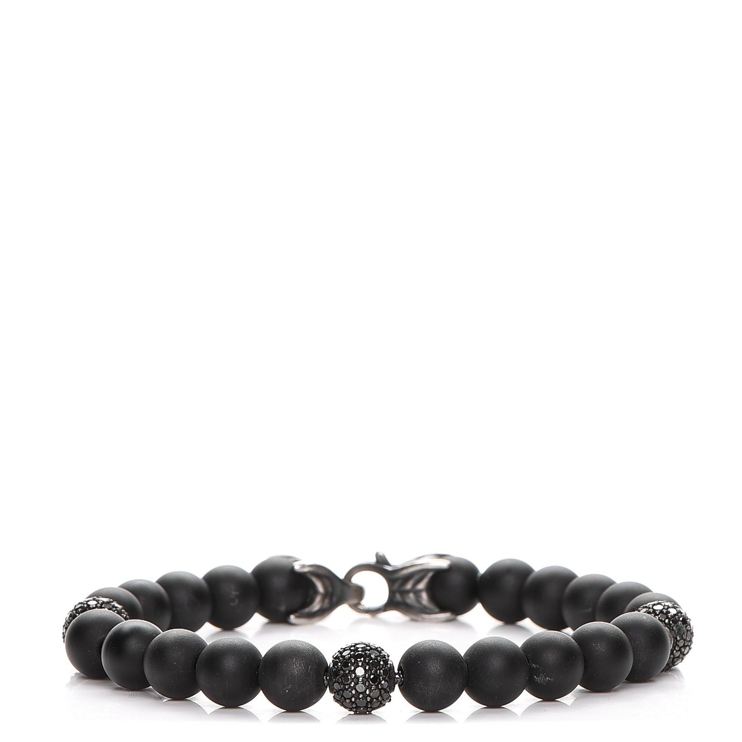 Sterling Silver Black Diamond Onyx 8mm Spiritual Beads Bracelet