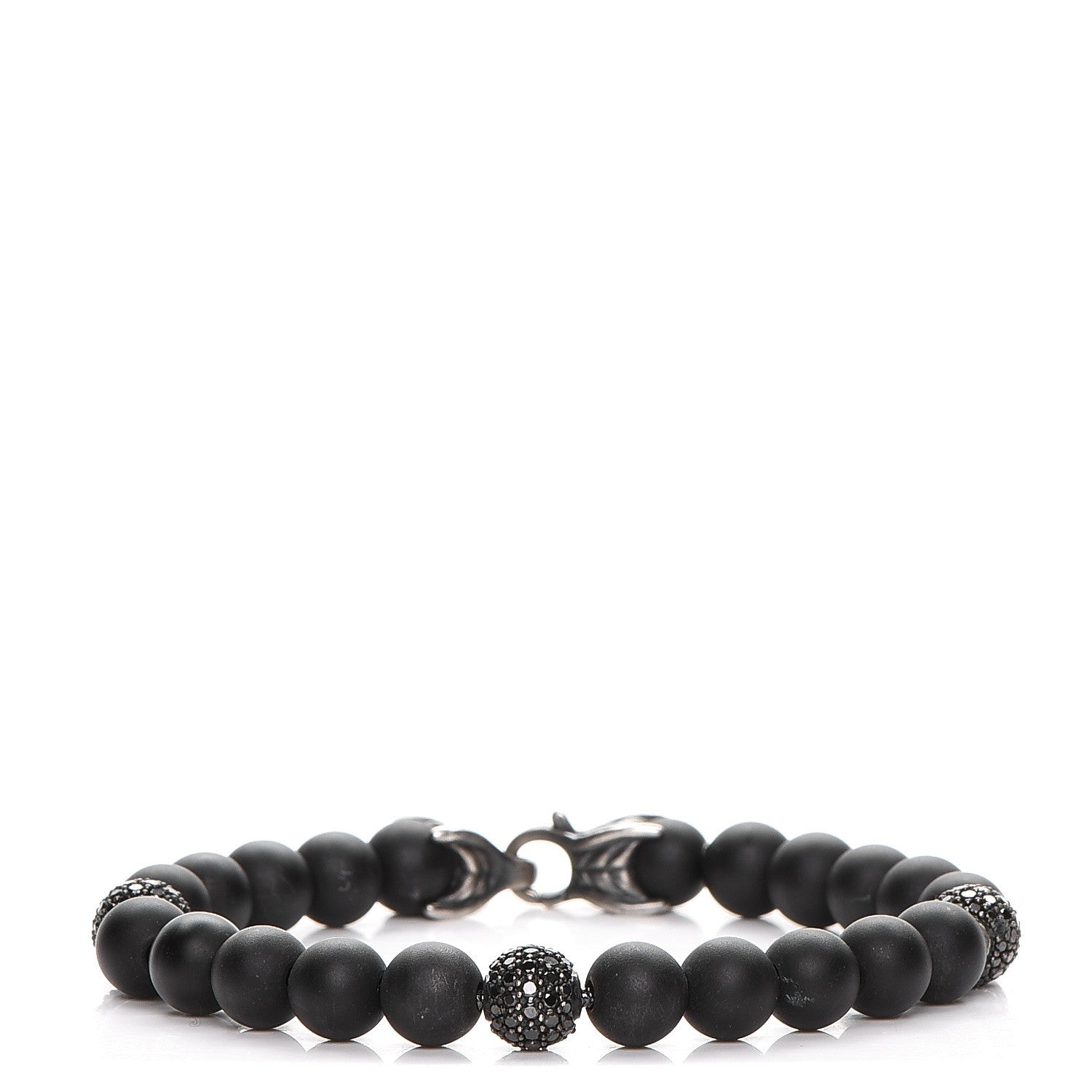 David Yurman Sterling Silver Black Diamond Onyx 8mm Spiritual Beads Bracelet 1 of 7