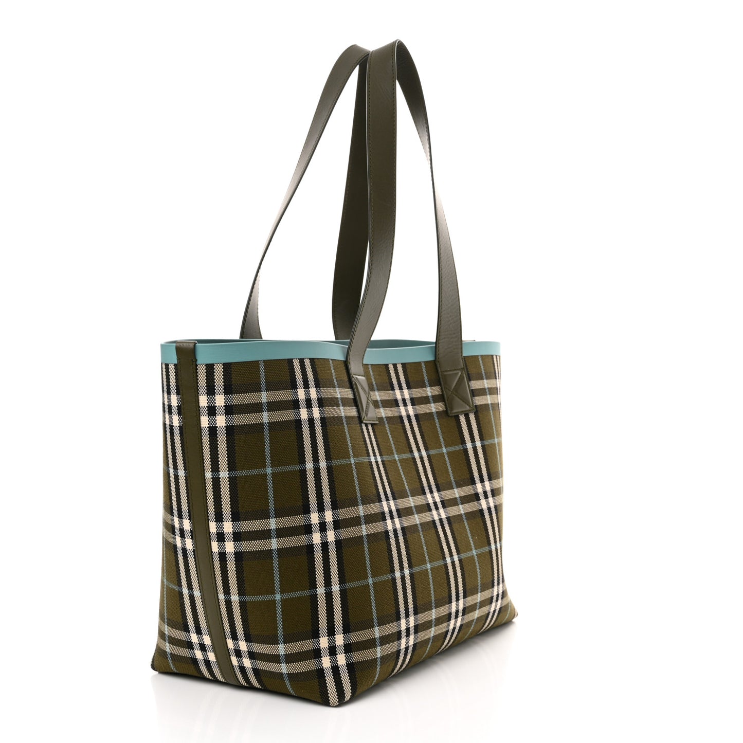Cotton Check Medium London Tote Bag Olive Green