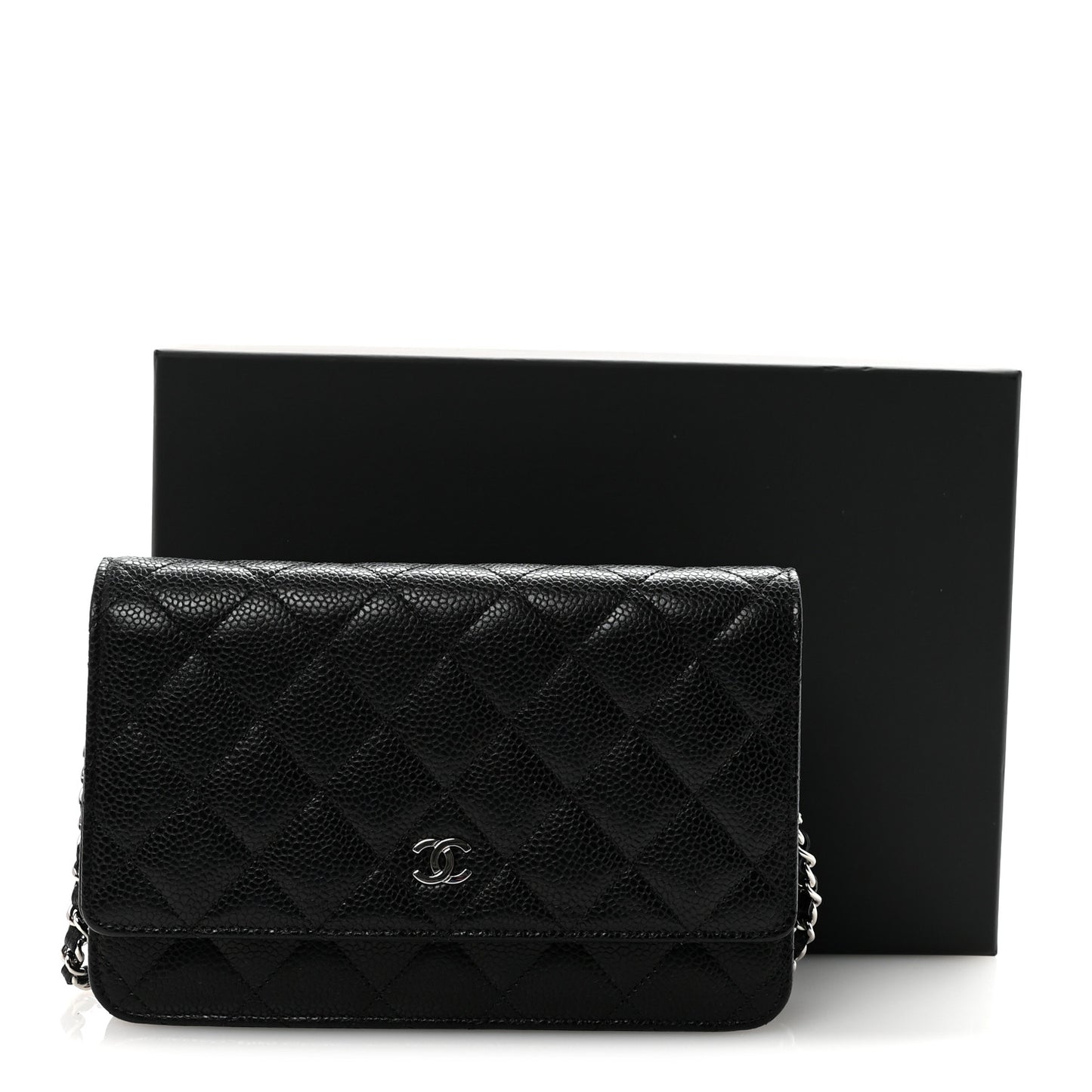 Caviar Quilted Wallet on Chain WOC Black