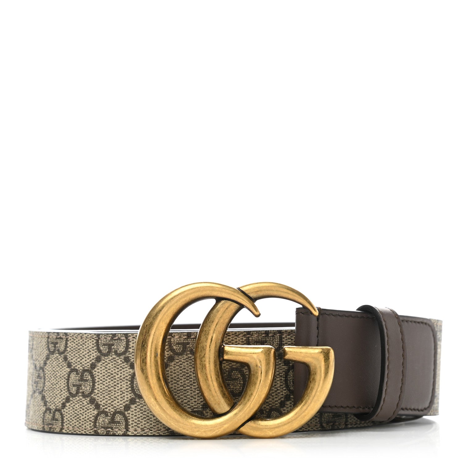 Gucci GG Supreme Monogram Matte Plutone Calfskin Double G 40mm Belt 95 38 Beige Ebony New Acero 1 of 7