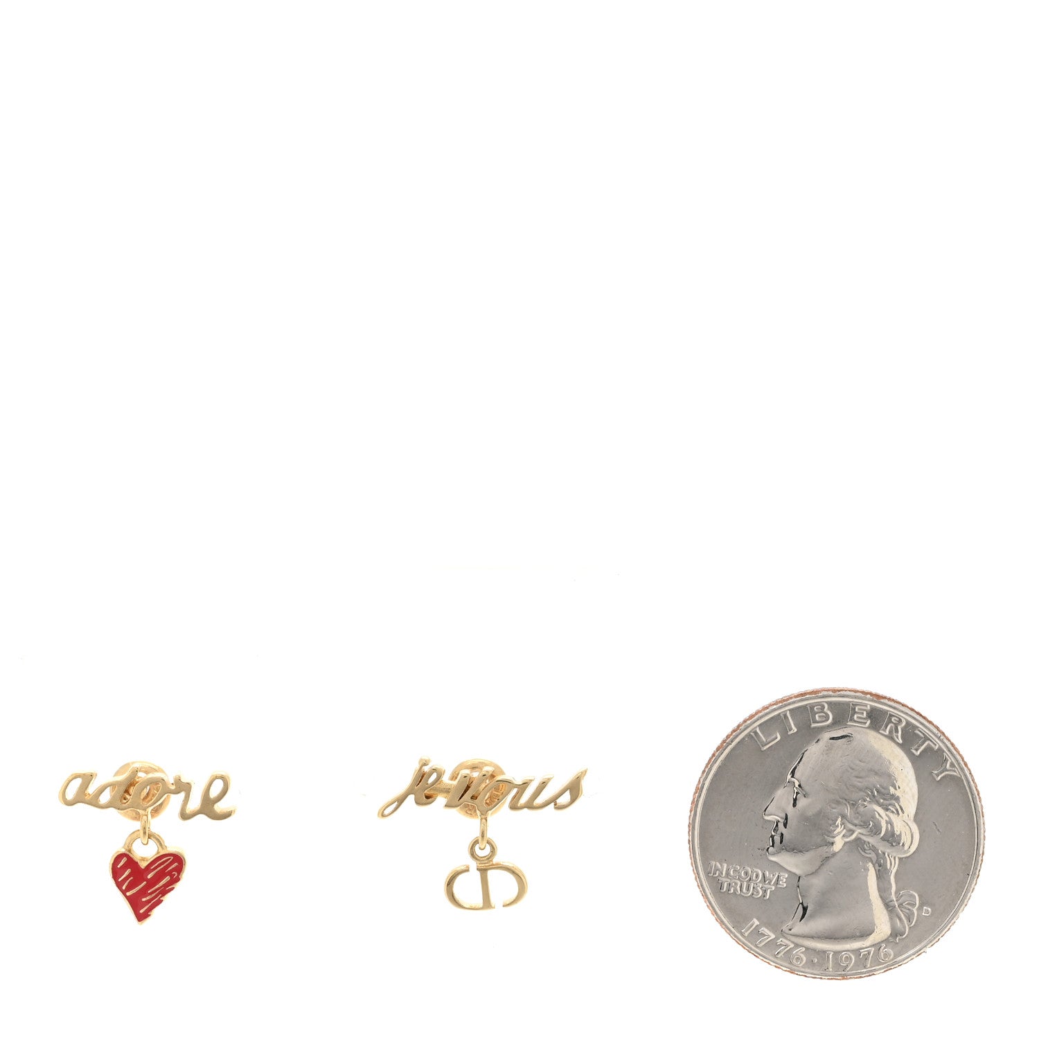Christian Dior Metal Dioramour Je Vous Adore Heart Earrings Gold Red 2 of 5